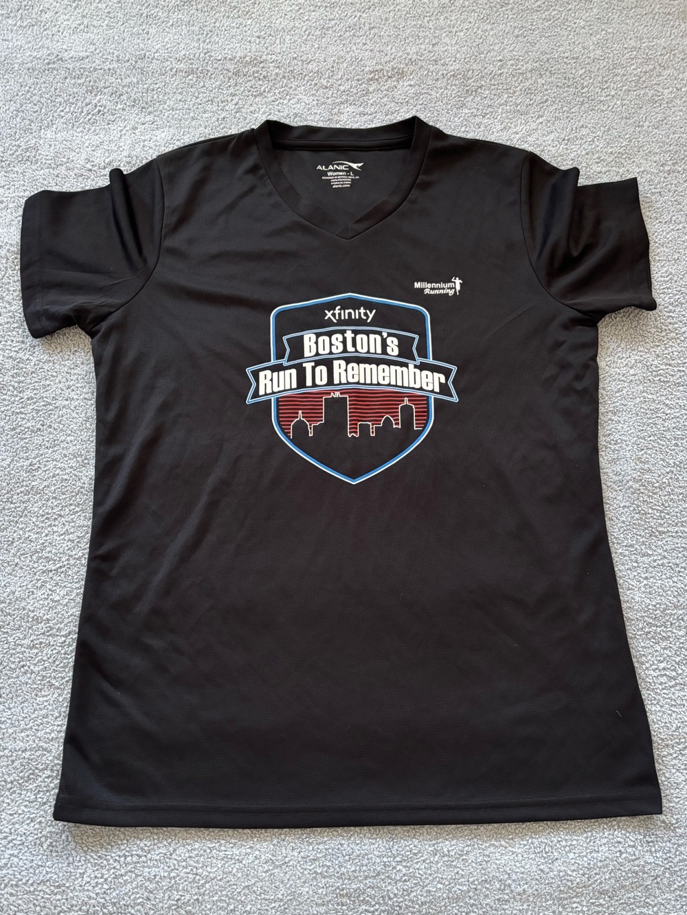 Black V-Neck 'Boston's Run To Remember' Short Sleeve Tee